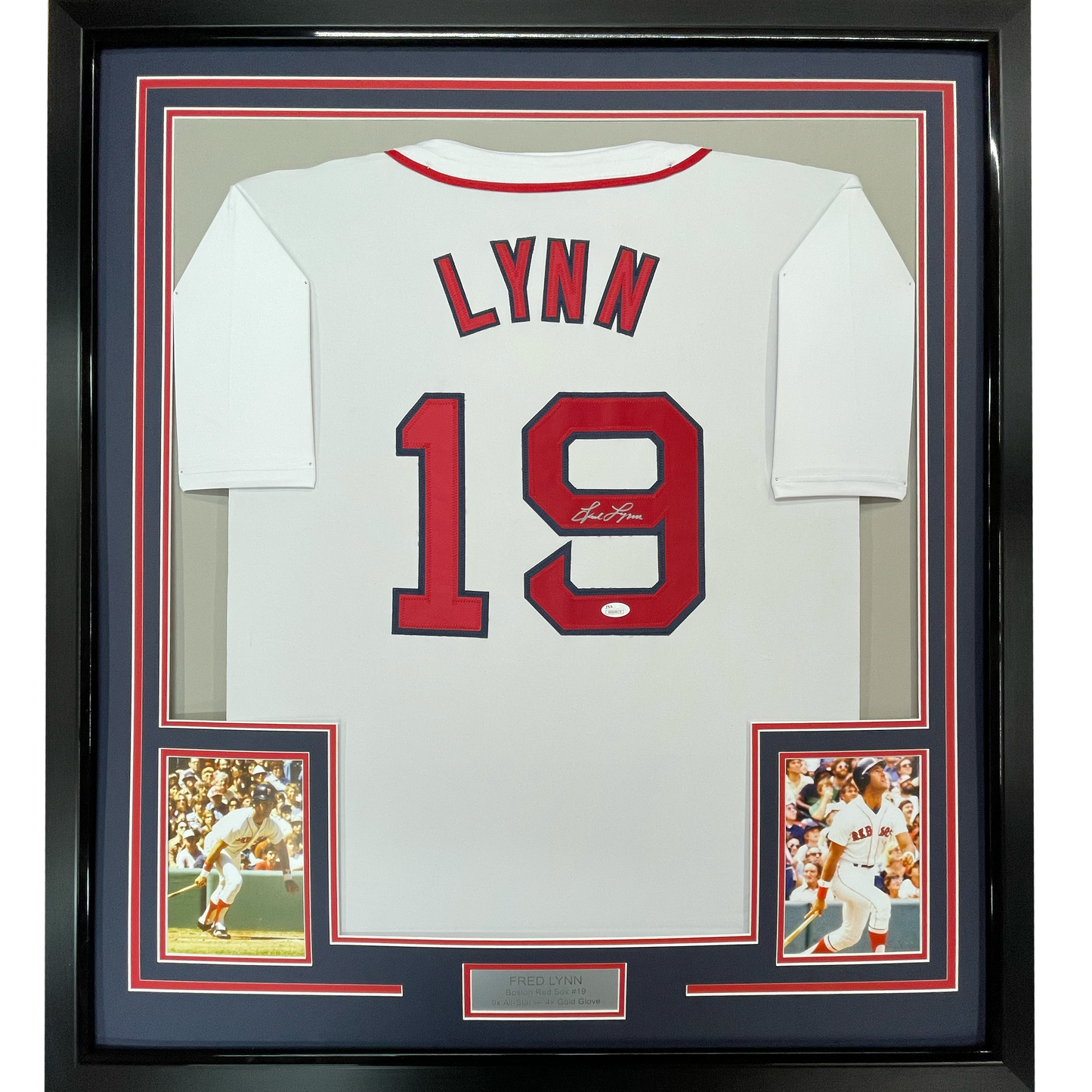 Framed Autographed/Signed Fred Lynn 35x39 Boston White Baseball Jersey JSA COA - Golden Apple Comics