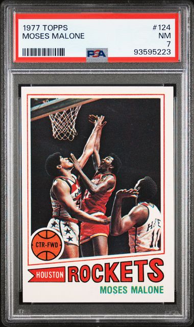 Graded 1977 Topps Moses Malone #124444 Basketball Card PSA 7 Near Mint
