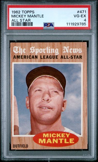 Graded 1962 Topps All Star Mickey Mantle #471 Baseball Card PSA 4 VG-EX - Golden Apple Comics