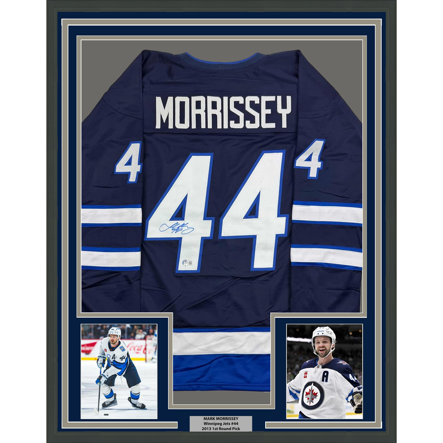Framed Autographed/Signed Josh Morrissey 35x39 Winnipeg Blue Hockey Jersey Beckett BAS COA - Golden Apple Comics
