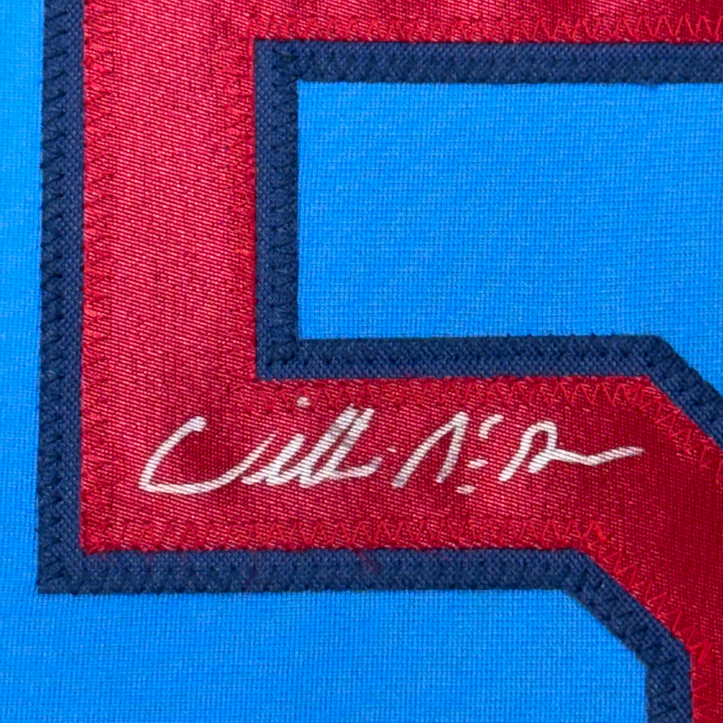 Framed Autographed/Signed Willie McGee 35x39 St. Louis Blue Baseball Jersey JSA COA - Golden Apple Comics