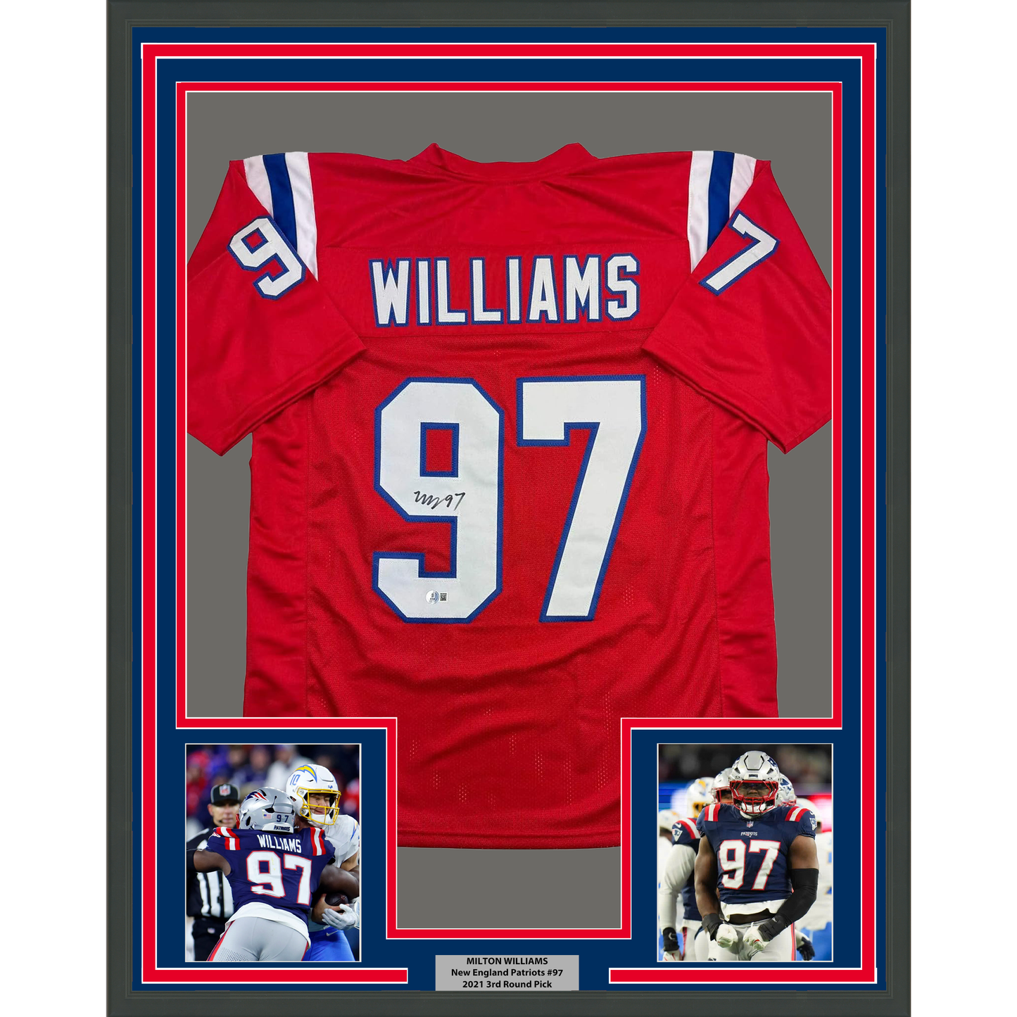 Framed Autographed/Signed Milton Williams 35x39 New England Red Football Jersey Beckett BAS COA - Golden Apple Comics