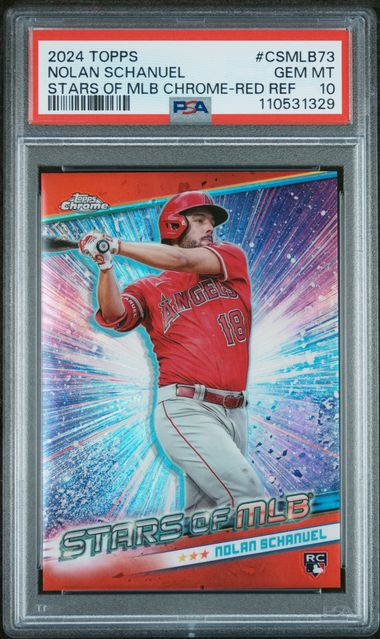 Graded 2024 Topps Nolan Schanuel #CSMLB73 /75 Stars of MLB Chrome Red Refractor Rookie RC Baseball Card PSA 10 Gem Mint - Golden Apple Comics