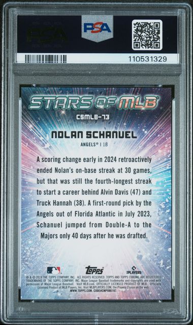 Graded 2024 Topps Nolan Schanuel #CSMLB73 /75 Stars of MLB Chrome Red Refractor Rookie RC Baseball Card PSA 10 Gem Mint - Golden Apple Comics