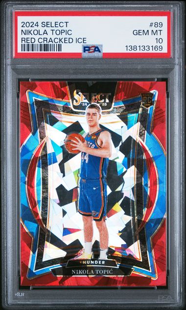 Graded 2024 Panini Select Nikola Topic #89 Red Cracked Ice Rookie RC Basketball Card PSA 10 Gem Mint