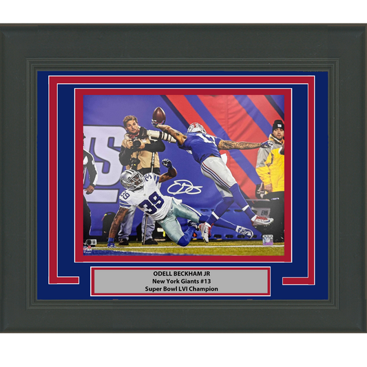 Framed Autographed/Signed Odell Beckham Jr. The Catch New York Giants 16x20 Football Photo Beckett BAS COA