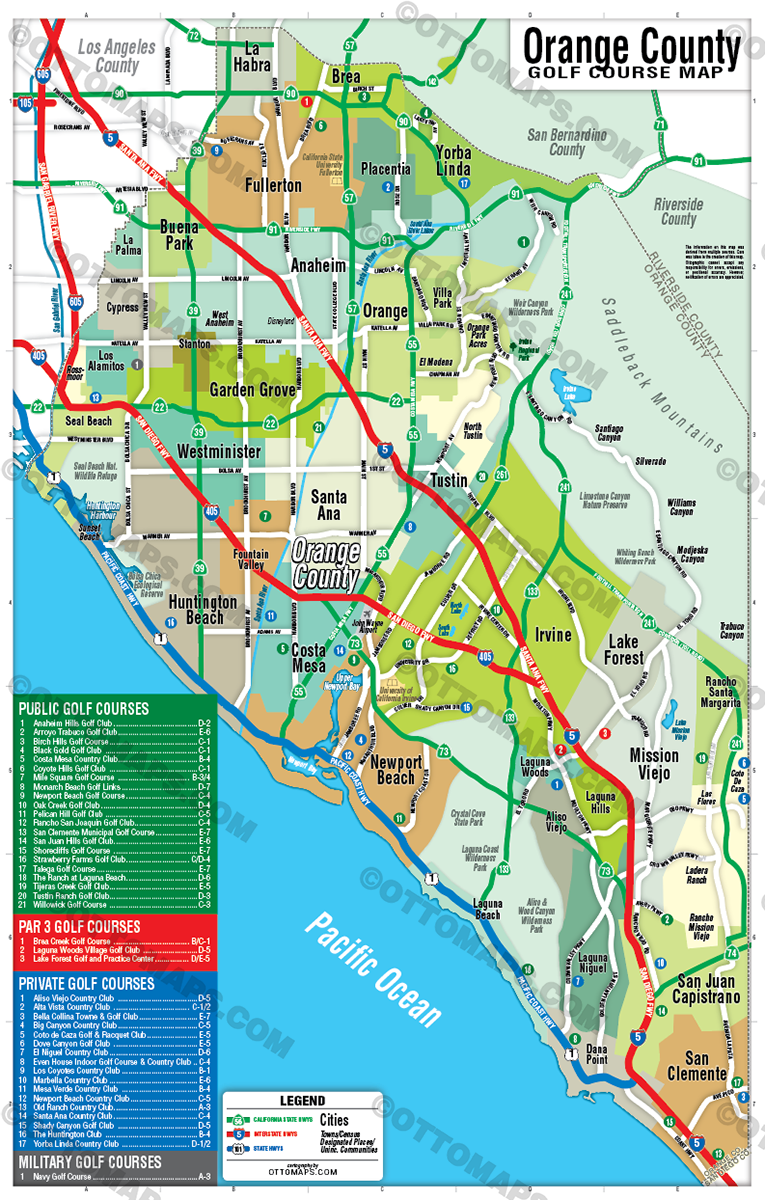 Orange County Golf Map - POSTER PRINTS