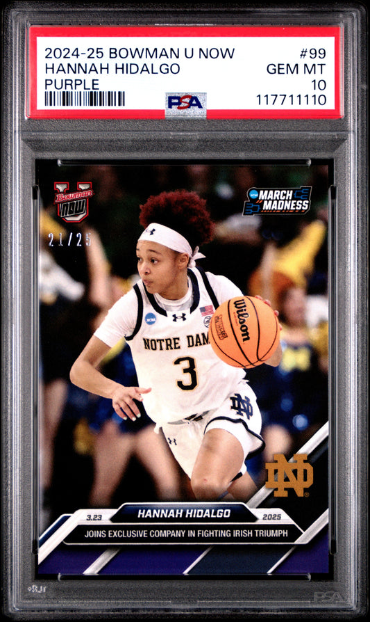Graded 2024 Topps Bowman U Now Hannah Hidalgo #99 Purple /25 Rookie RC Basketball Card PSA 10 Gem Mint