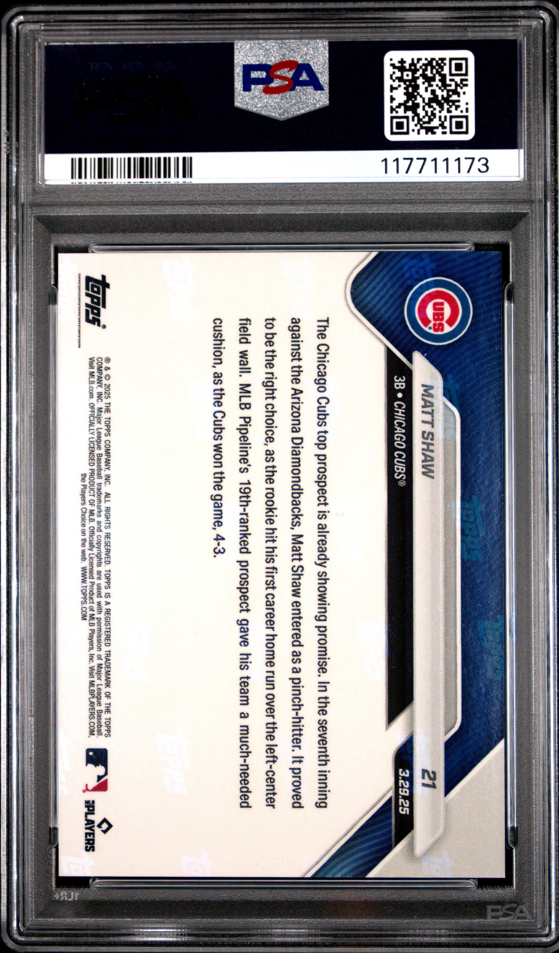 Graded 2025 Topps Now Matt Shaw #21 Rookie RC Baseball Card PSA 10 Gem Mint - Golden Apple Comics