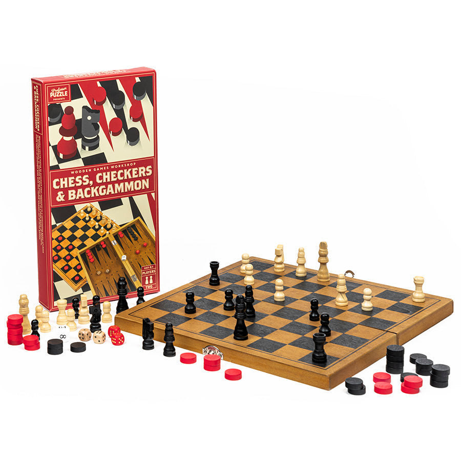 Professor Puzzle: Wooden Games Workshop - Chess, Checkers & Backgammon