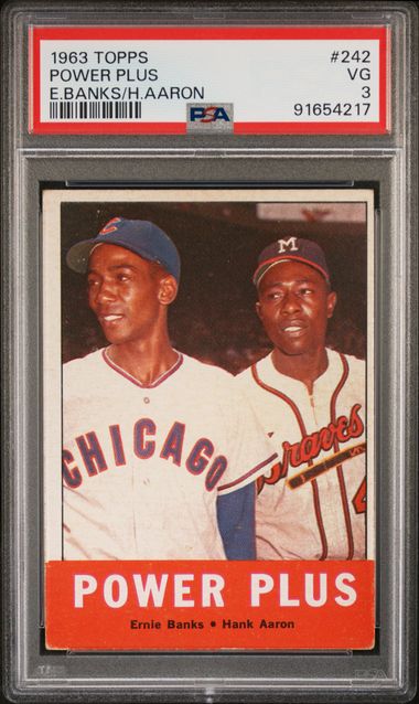 Graded 1963 Topps Power Plus Ernie Banks Hank Aaron #242 Baseball Card PSA 3 VG