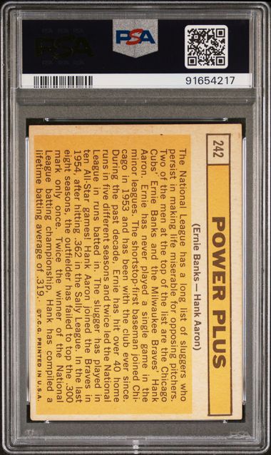 Graded 1963 Topps Power Plus Ernie Banks Hank Aaron #242 Baseball Card PSA 3 VG