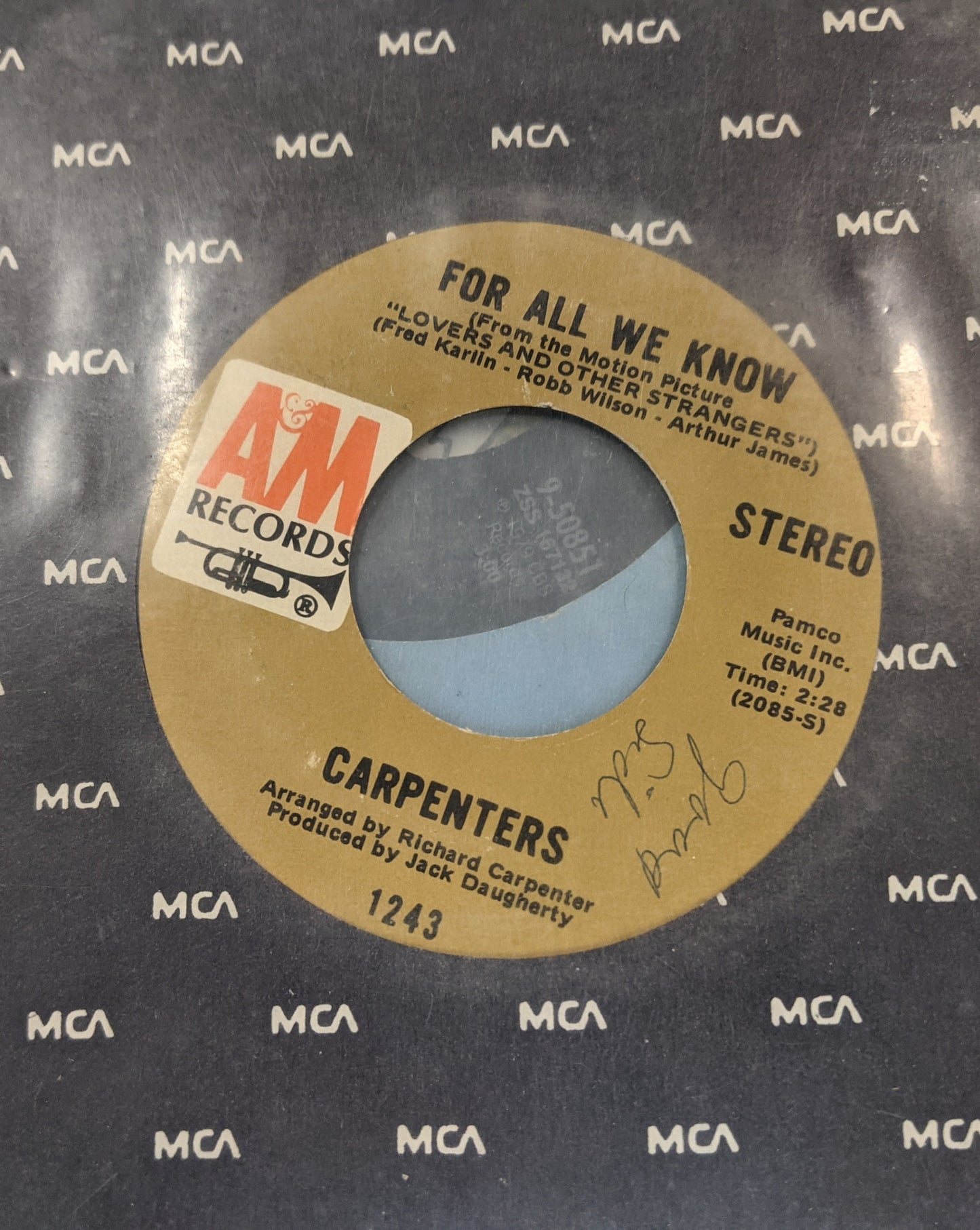 Carpenters - Don't Be Afraid / For All We Know Vinyl 7" Record *Used Release*