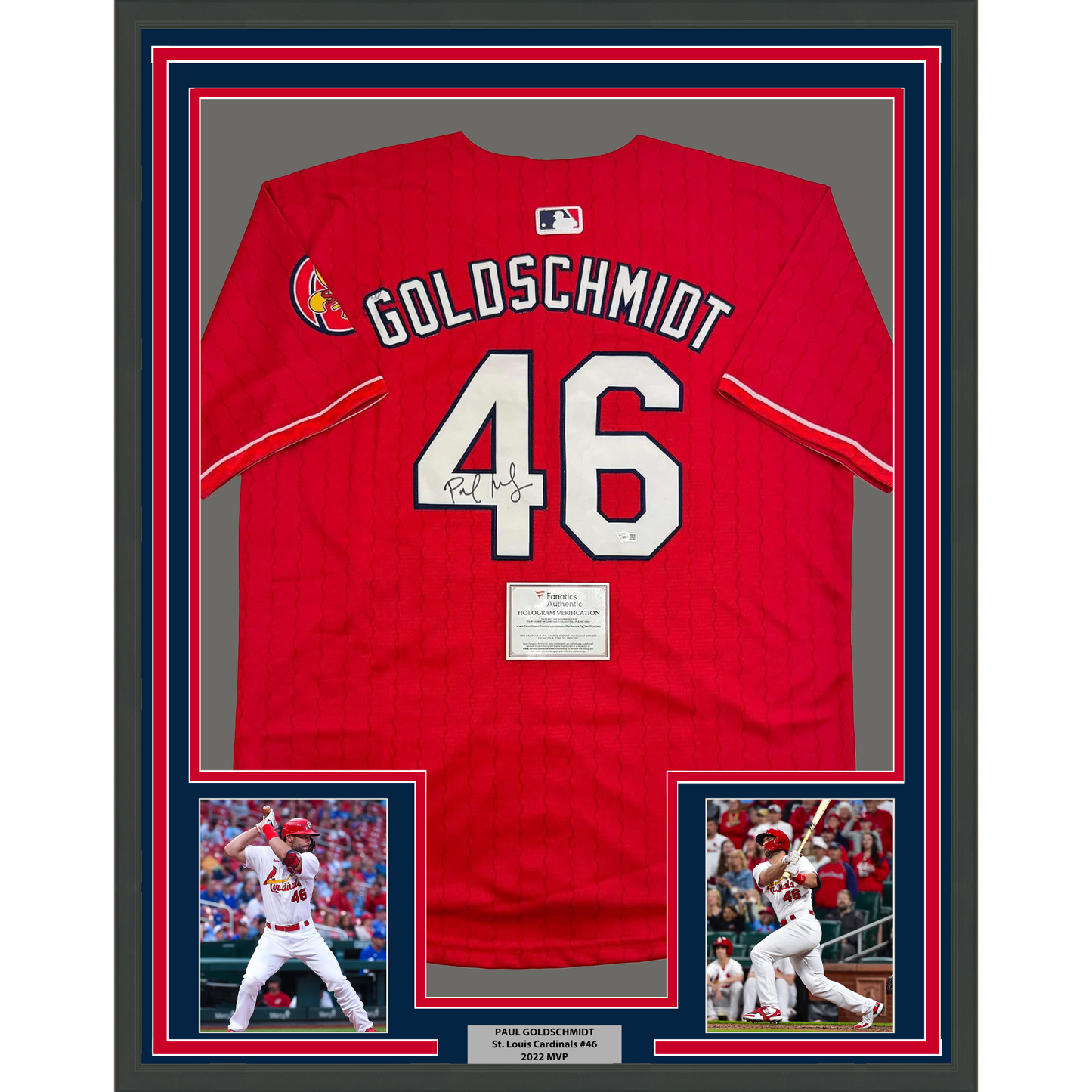 Framed Autographed/Signed Paul Goldschmidt 35x39 St. Louis Cardinals Authentic Red Baseball Jersey Fanatics COA