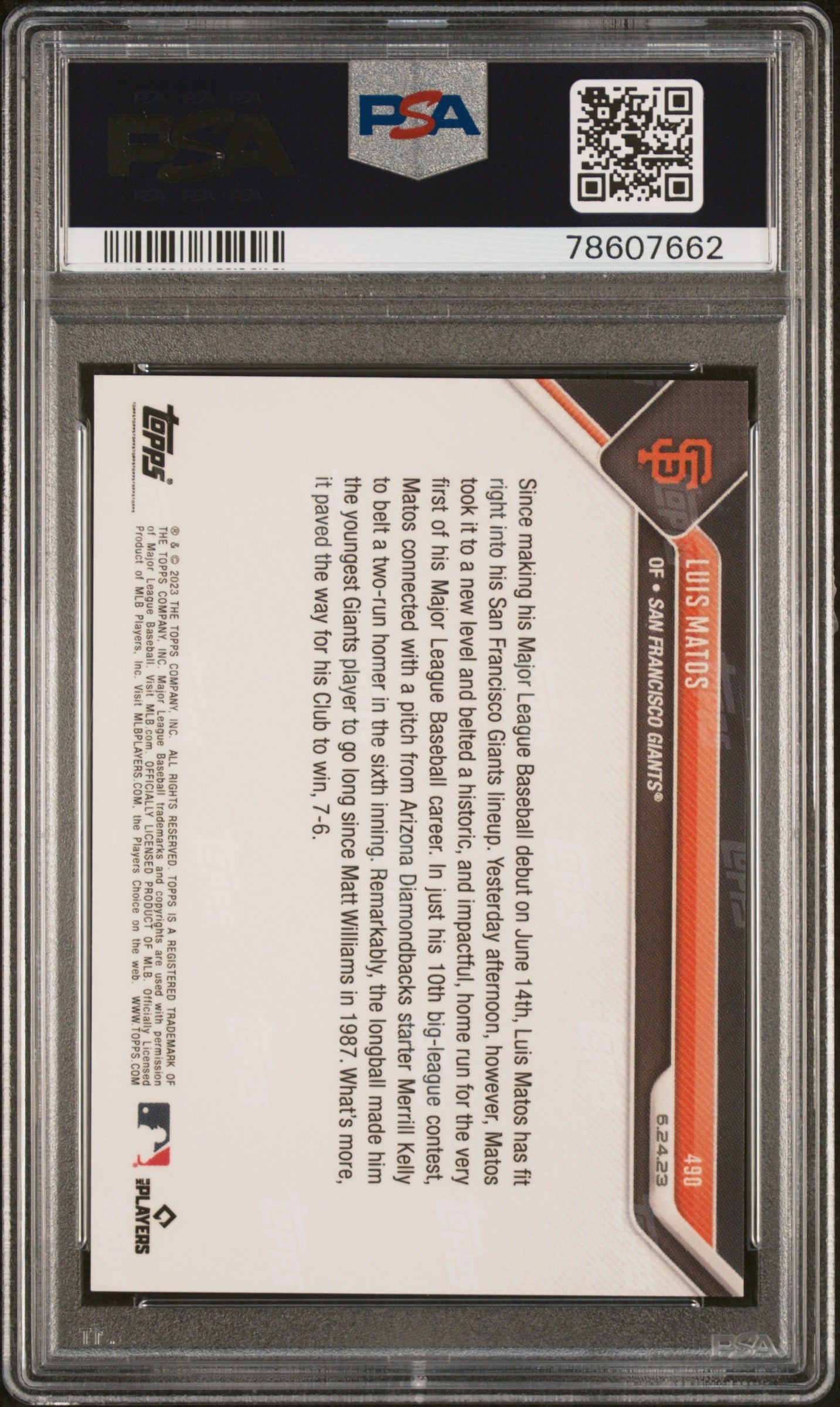 Graded 2023 Topps Now Luis Matos #490 Purple #/25 Rookie RC Baseball Card PSA 10 Gem Mint - Golden Apple Comics