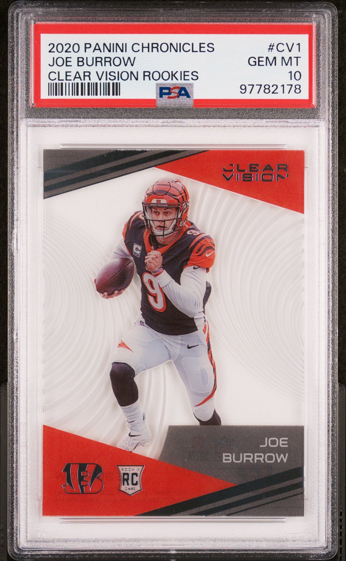 Graded 2020 Panini Chronicles Joe Burrow #CV1 Clear Vision Rookies Rookie RC Football Card PSA 10 Gem Mint