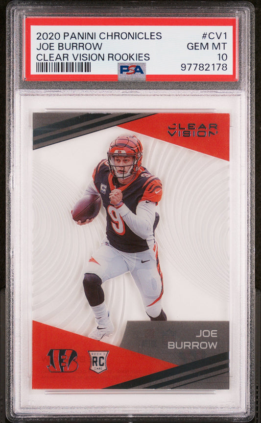 Graded 2020 Panini Chronicles Joe Burrow #CV1 Clear Vision Rookies Rookie RC Football Card PSA 10 Gem Mint