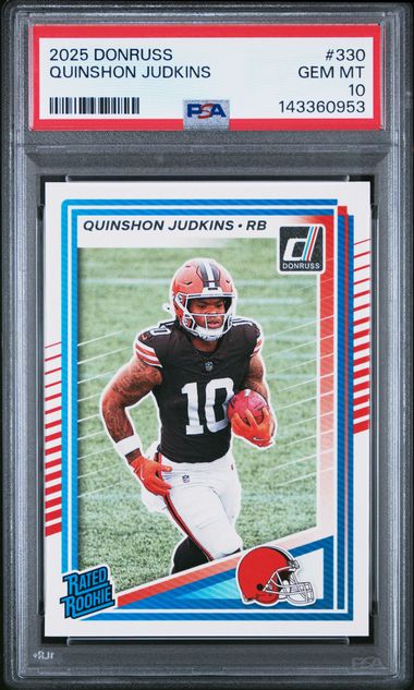 Graded 2025 Panini Donruss Quinshon Judkins #330 Rookie RC Football Card PSA 10 Gem Mint