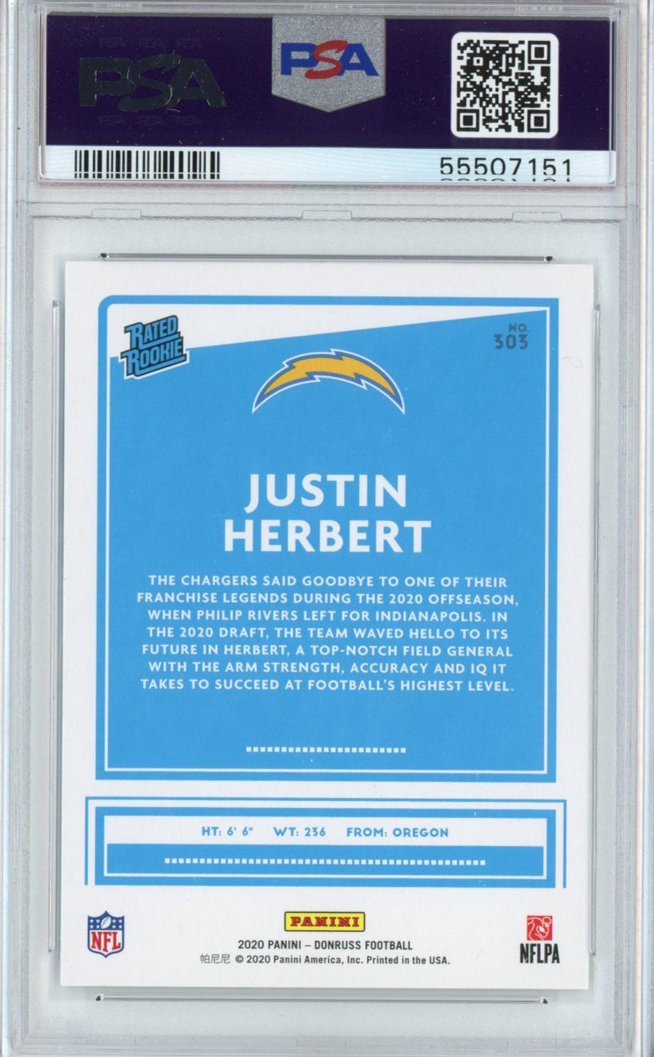 Graded 2020 Panini Donruss Justin Herbert #303 Rookie RC Football Card PSA 10 Gem Mint