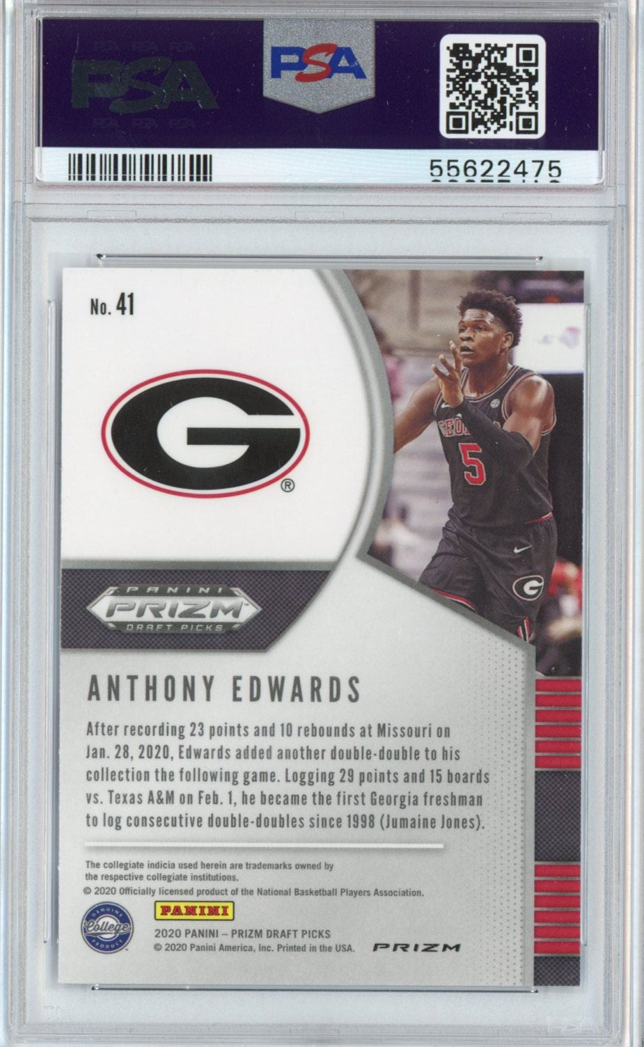 Graded 2020-21 Panini Prizm DP Draft Picks Anthony Edwards #41 Red White Blue Rookie RC Basketball Card PSA 10 Gem Mint