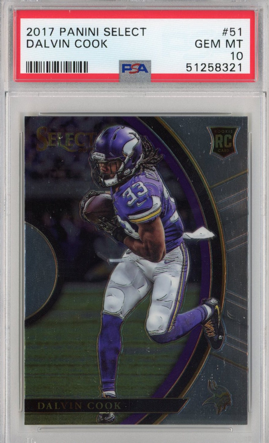 Graded 2017 Panini Select Dalvin Cook #51 Rookie RC Football Card PSA 10 Gem Mint