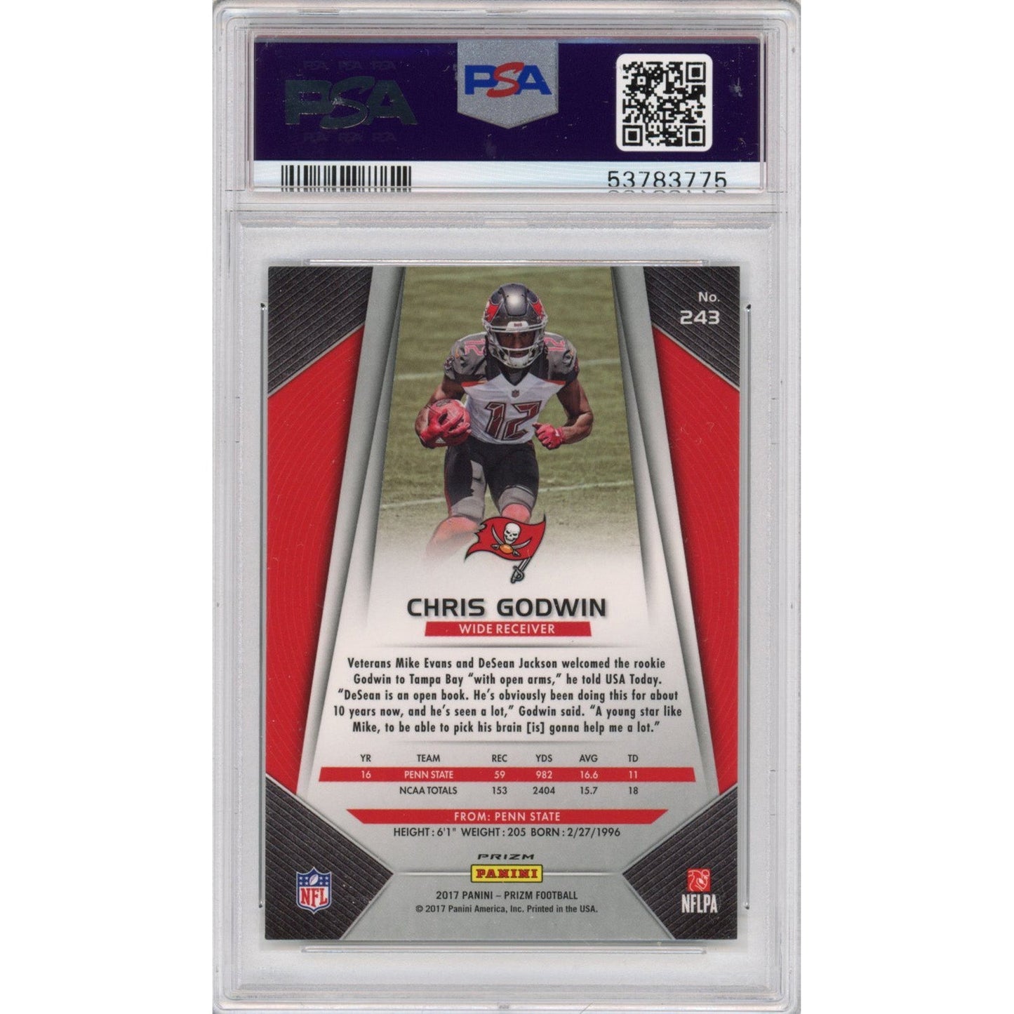Graded 2017 Panini Prizm Chris Godwin #243 Prizm Rookie RC Football Card PSA 10 Gem Mint