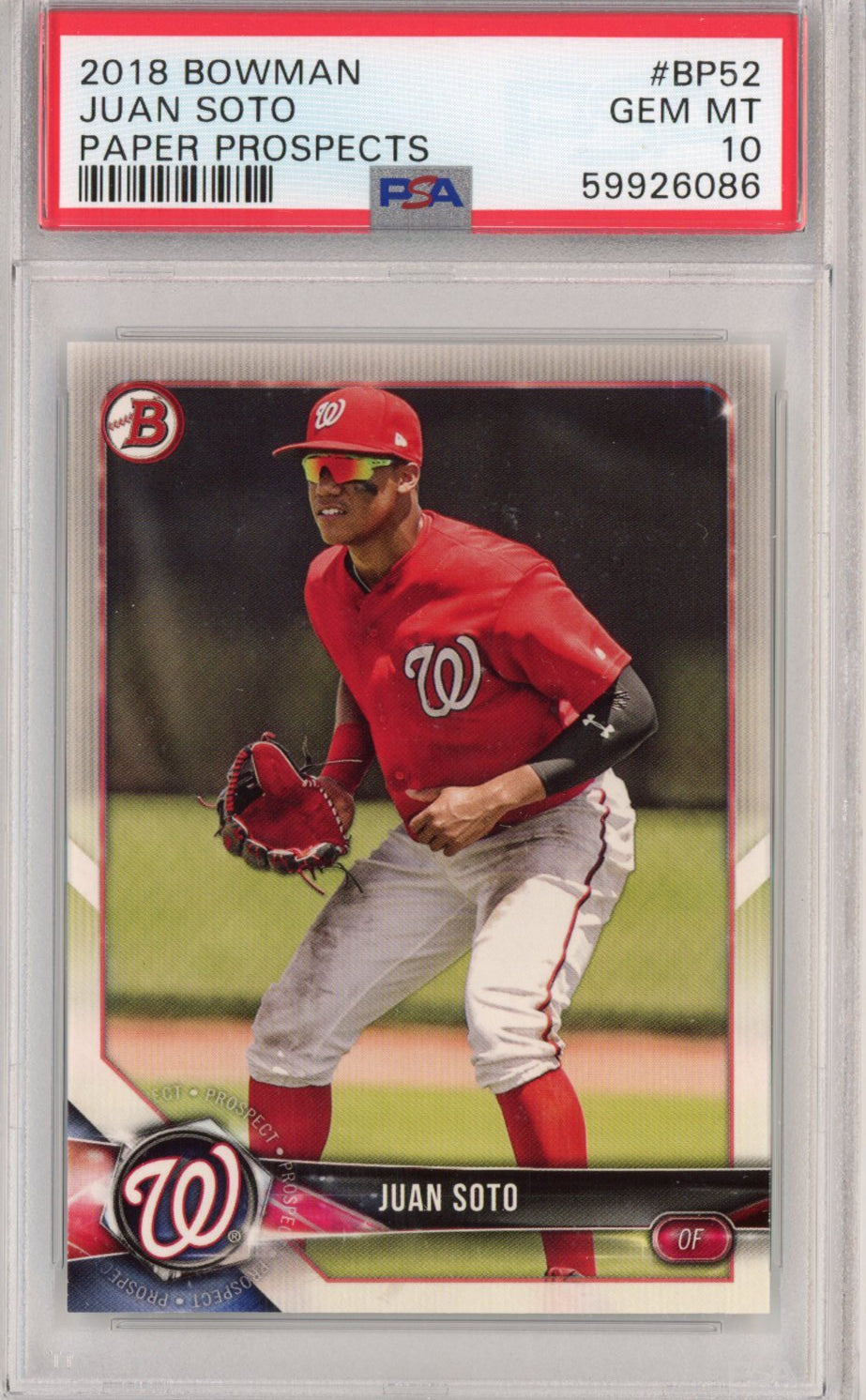 Graded 2018 Bowman Paper Prospects Juan Soto #BP52 Rookie RC Baseball Card PSA 10 Gem Mint