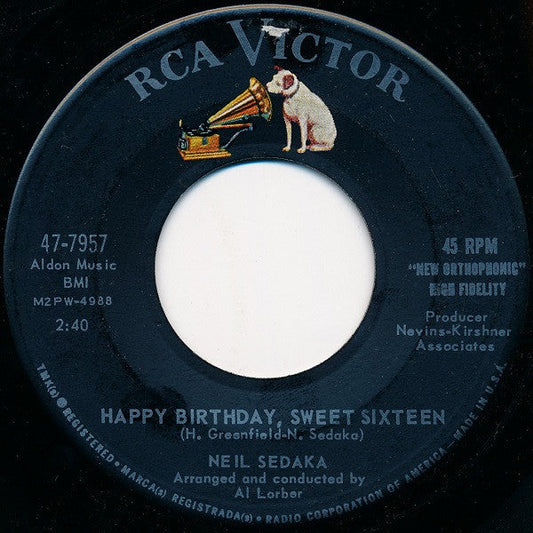 Neil Sedaka – Happy Birthday, Sweet Sixteen / Don't Lead Me On Vinyl 7" Record *Used 1961 Release*