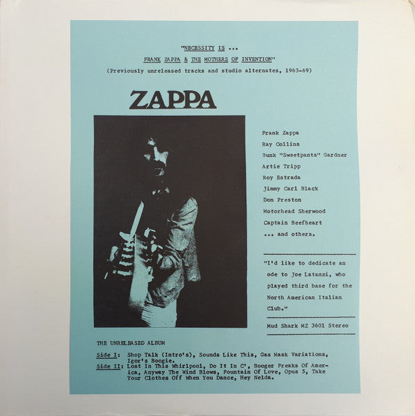 Frank Zappa – "Necessity Is... Frank Zappa & The Mothers Of Invention" Vinyl LP Record *Unofficial Release* *USED 1980 RELEASE*