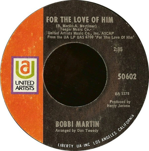 Bobbi Martin – For The Love Of Him / I Think Of You Vinyl 7" Record *Used 1969 Release*