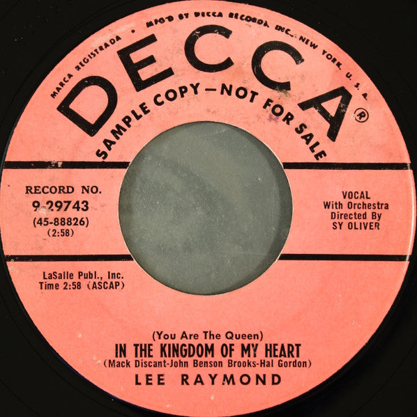 Lee Raymond – Baby, Let Me Take You Dreaming / (You Are The Queen) In The Kingdom Of My Heart Vinyl 7" Record *Used 1956 Release*