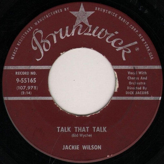 Jackie Wilson – Talk That Talk / Only You, Only Me Vinyl 7" Record *Used 1959 Release*