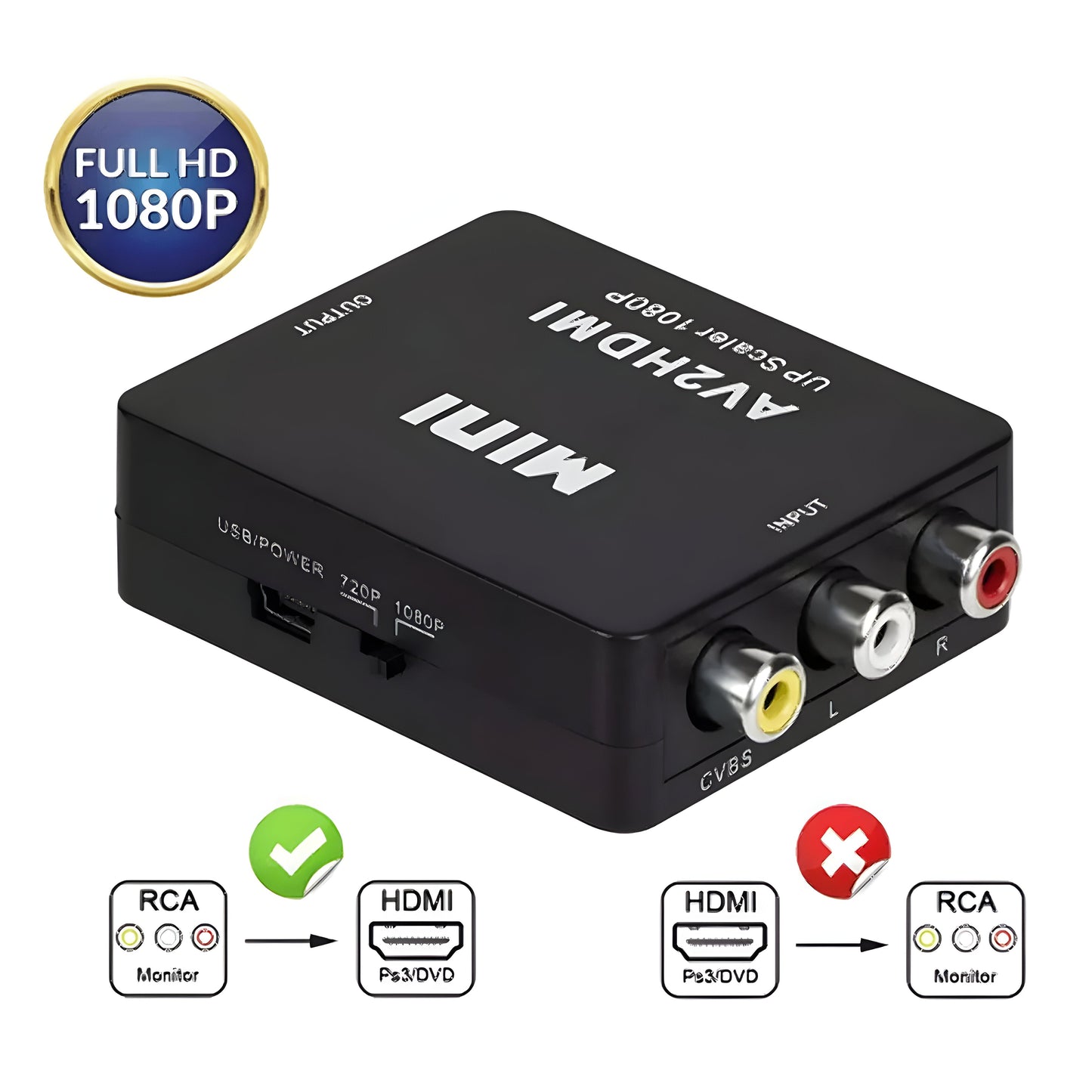 RCA AV to HDMI Converter Composite CVBS Video Adapter