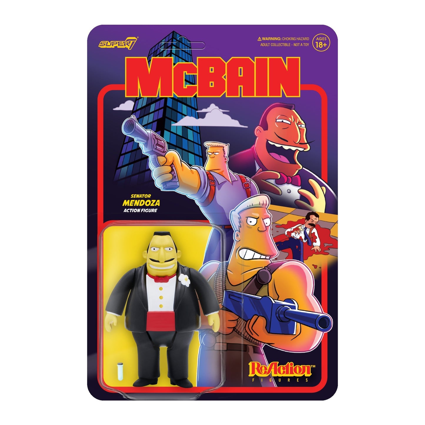 Super7 x The Simpsons - McBain Senator Mendoza ReAction Figure