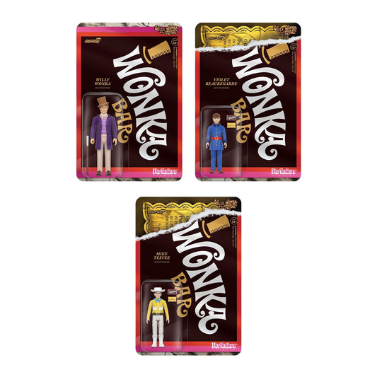 Super7 x WILLY WONKA & THE CHOCOLATE FACTORY - Willy Wonka, Violet Beauregarde & Mike Teevee ReAction Figure Set