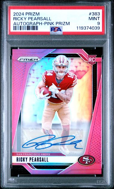 Graded 2024 Panini Prizm Ricky Pearsall #383 Pink Prizm Autograph Rookie RC Football Card PSA 9 Mint