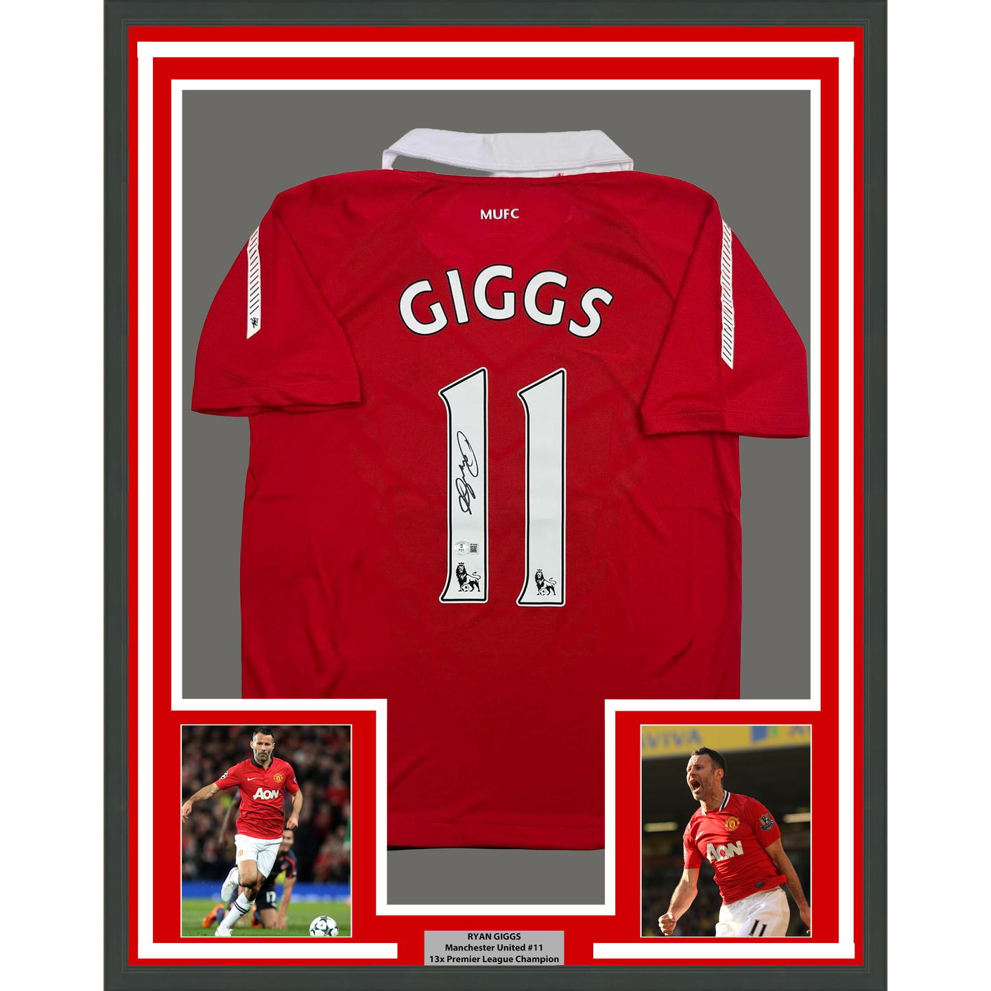 Framed Autographed/Signed Ryan Giggs 35x39 Manchester United Red Soccer Jersey Beckett BAS COA