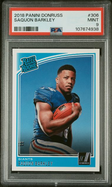 Graded 2018 Panini Donruss Saquon Barkley #306 Rookie RC Football Card PSA 9 Mint