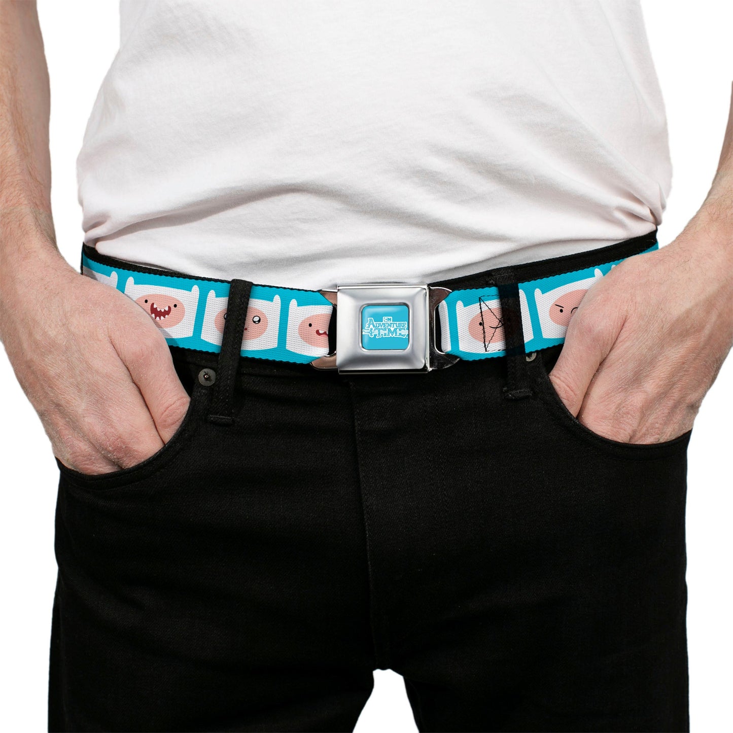 ADVENTURE TIME Title Logo Full Color Blue/White Seatbelt Belt - Adventure Time Finn Expressions Blue Webbing