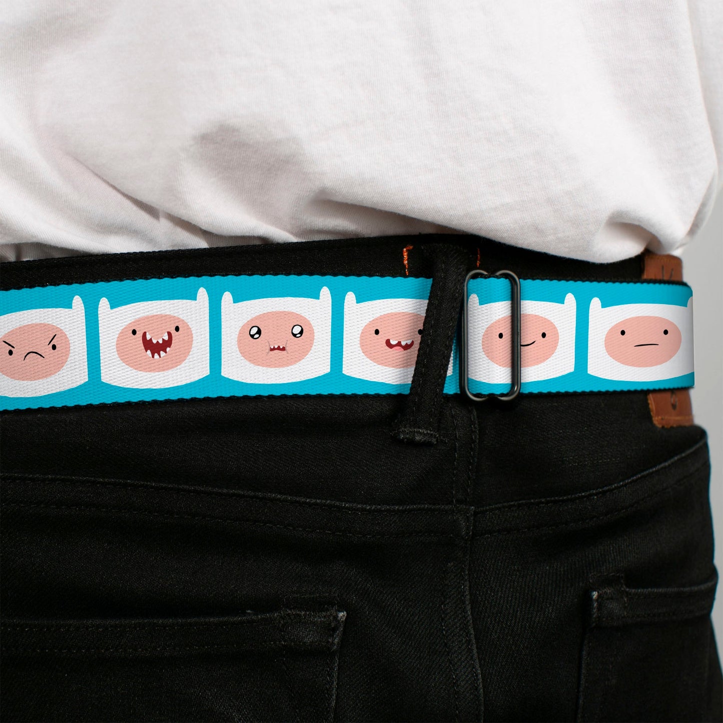 ADVENTURE TIME Title Logo Full Color Blue/White Seatbelt Belt - Adventure Time Finn Expressions Blue Webbing