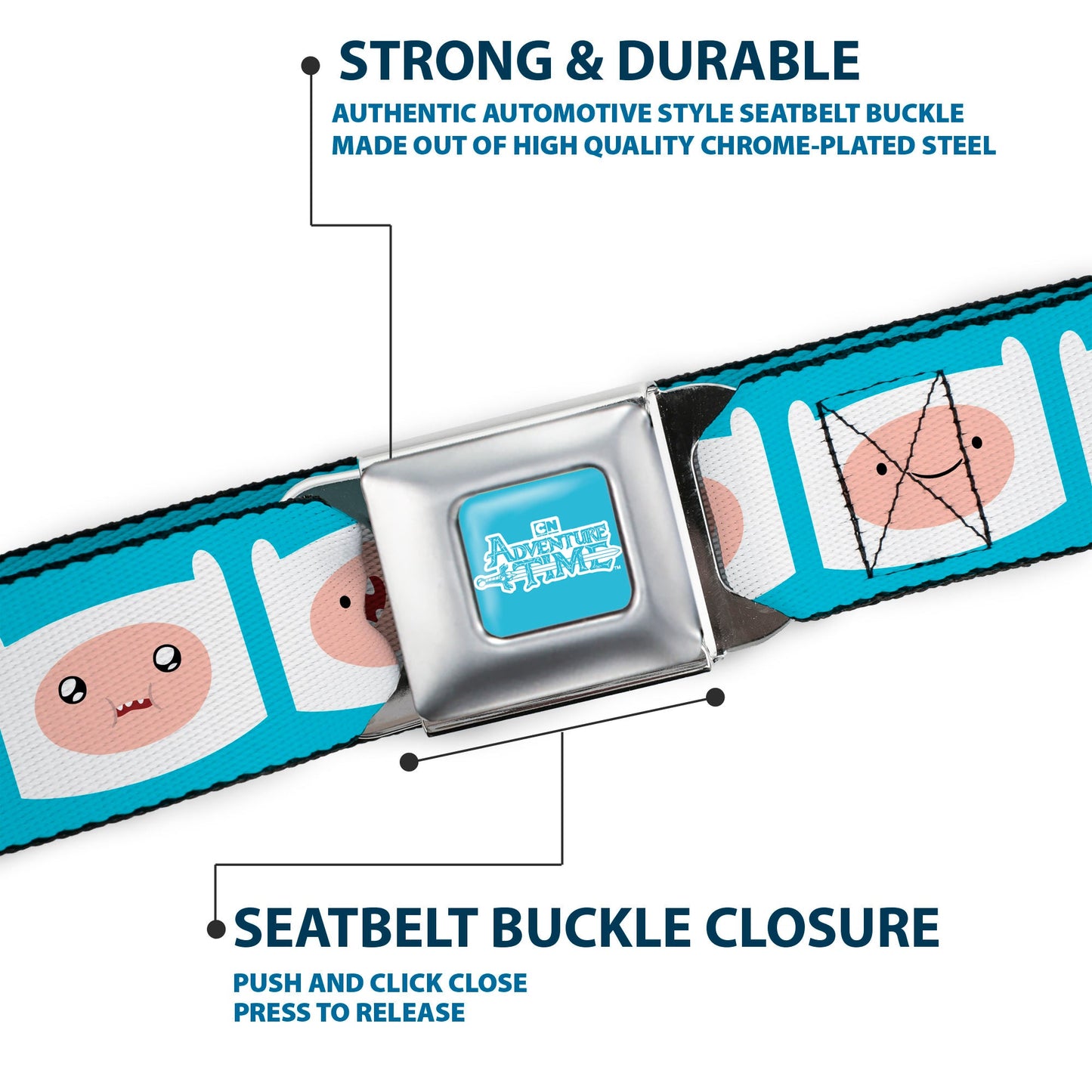 ADVENTURE TIME Title Logo Full Color Blue/White Seatbelt Belt - Adventure Time Finn Expressions Blue Webbing