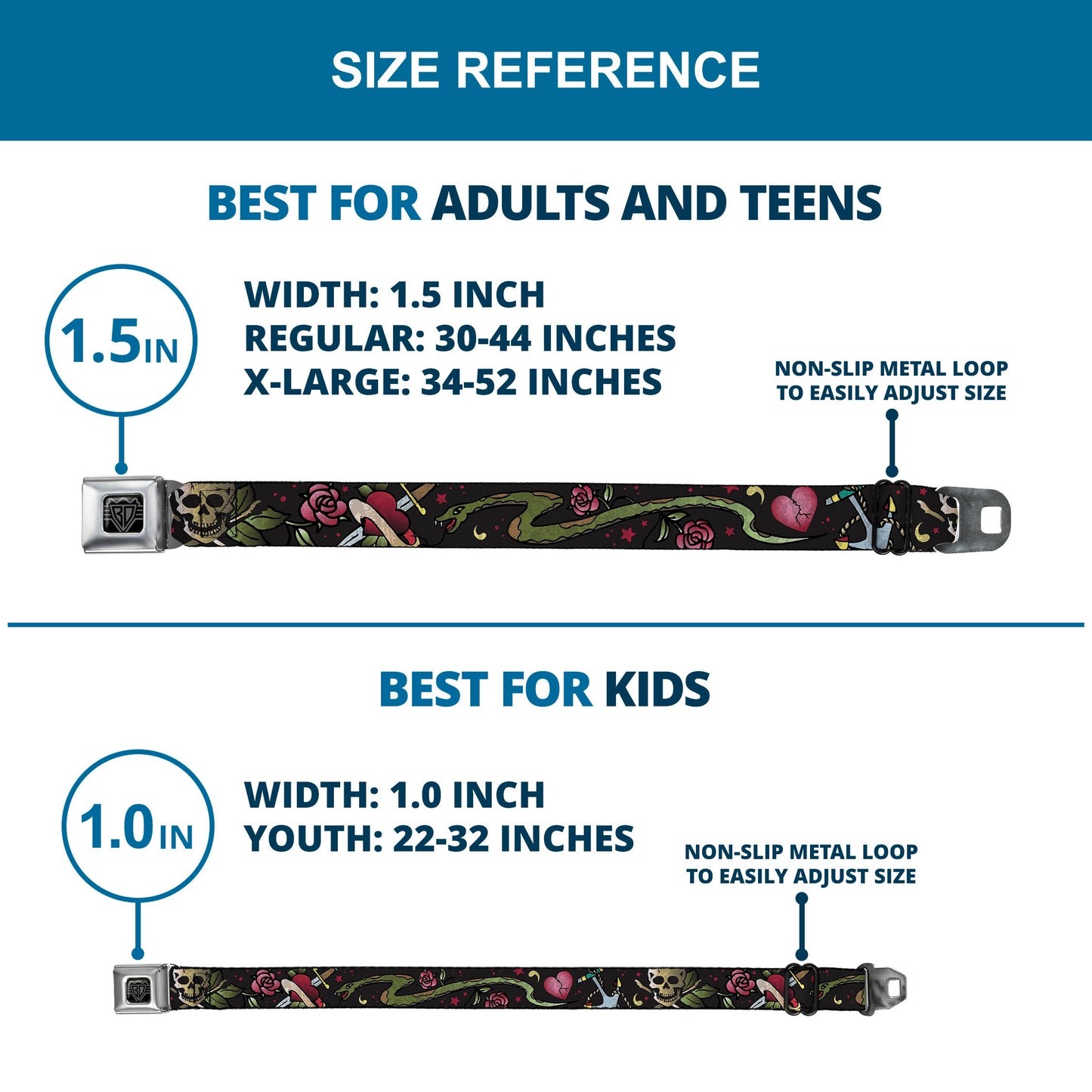 BD Wings Logo CLOSE-UP Full Color Black Silver Seatbelt Belt - Live Hard Die Young CLOSE-UP Black Webbing