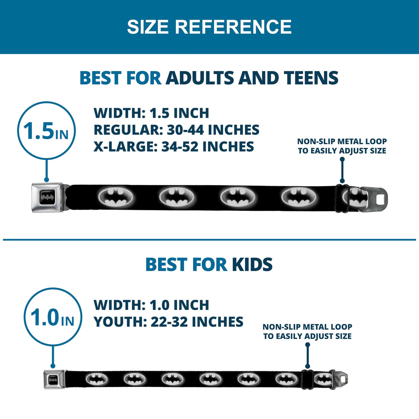 Batman Black Silver Seatbelt Belt - Cloudy Bat Signal Black/White Webbing