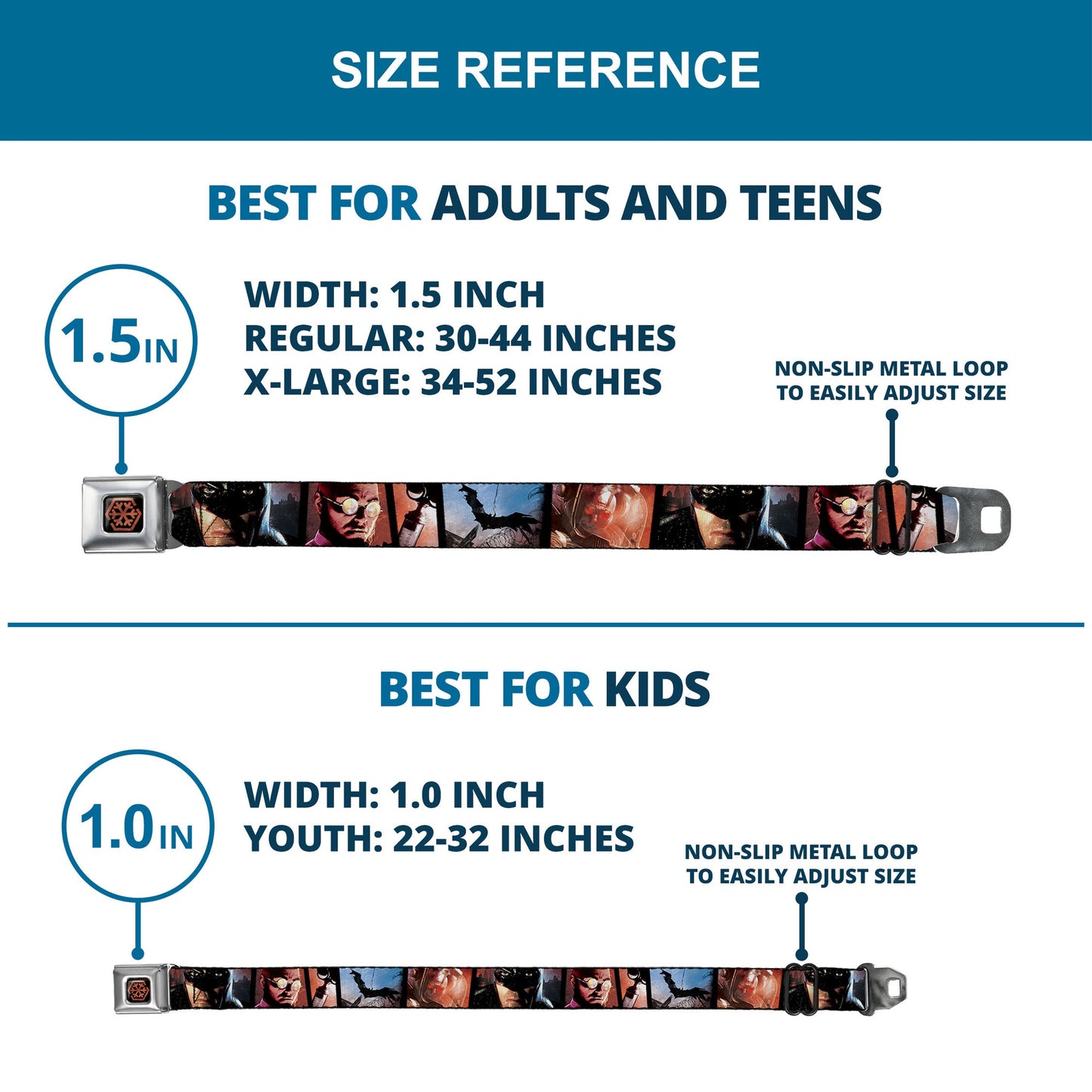 Arkham City Snowflake Full Color Black Red Seatbelt Belt - Batman Arkham City 3-Character/2-Scene Panels Webbing