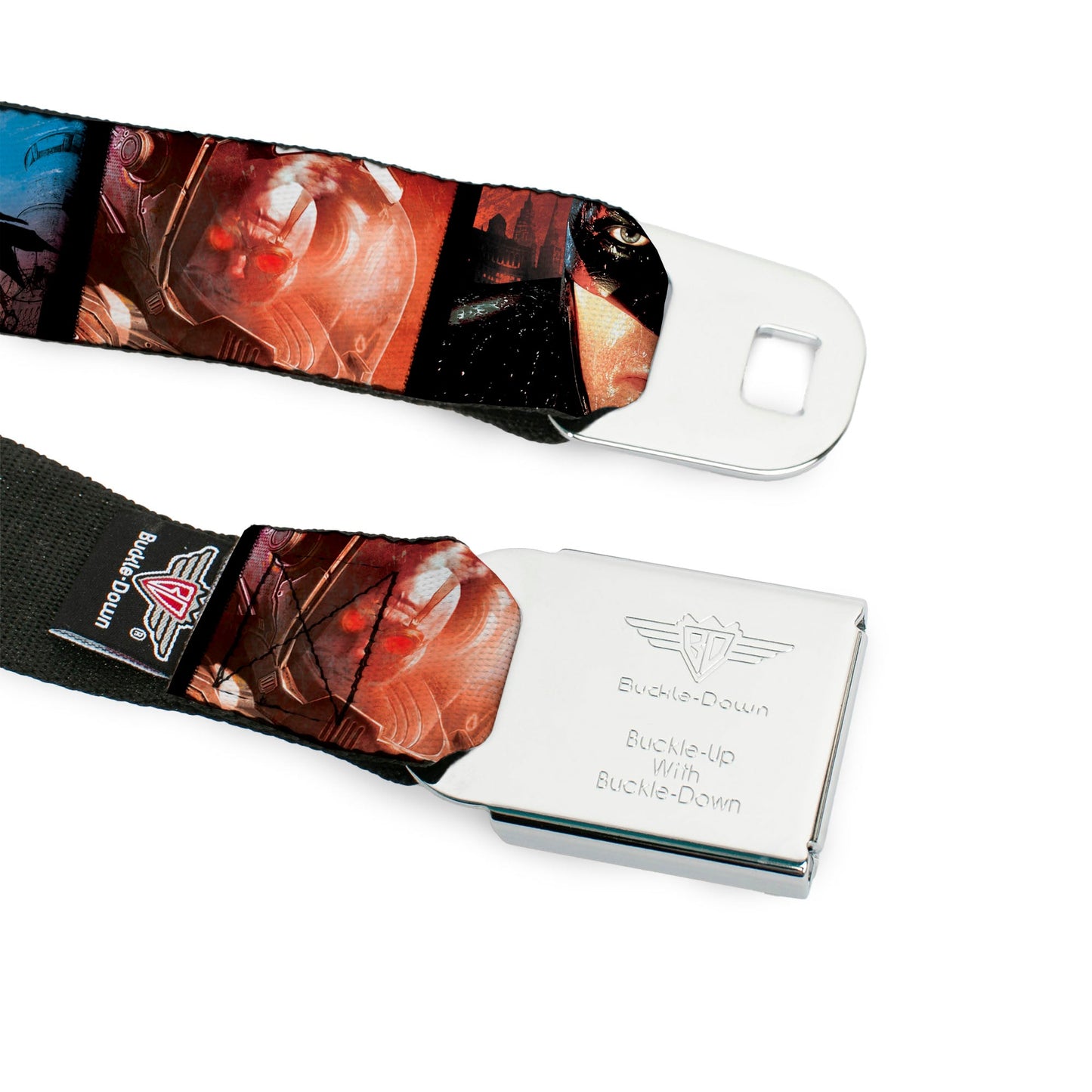 Arkham City Snowflake Full Color Black Red Seatbelt Belt - Batman Arkham City 3-Character/2-Scene Panels Webbing