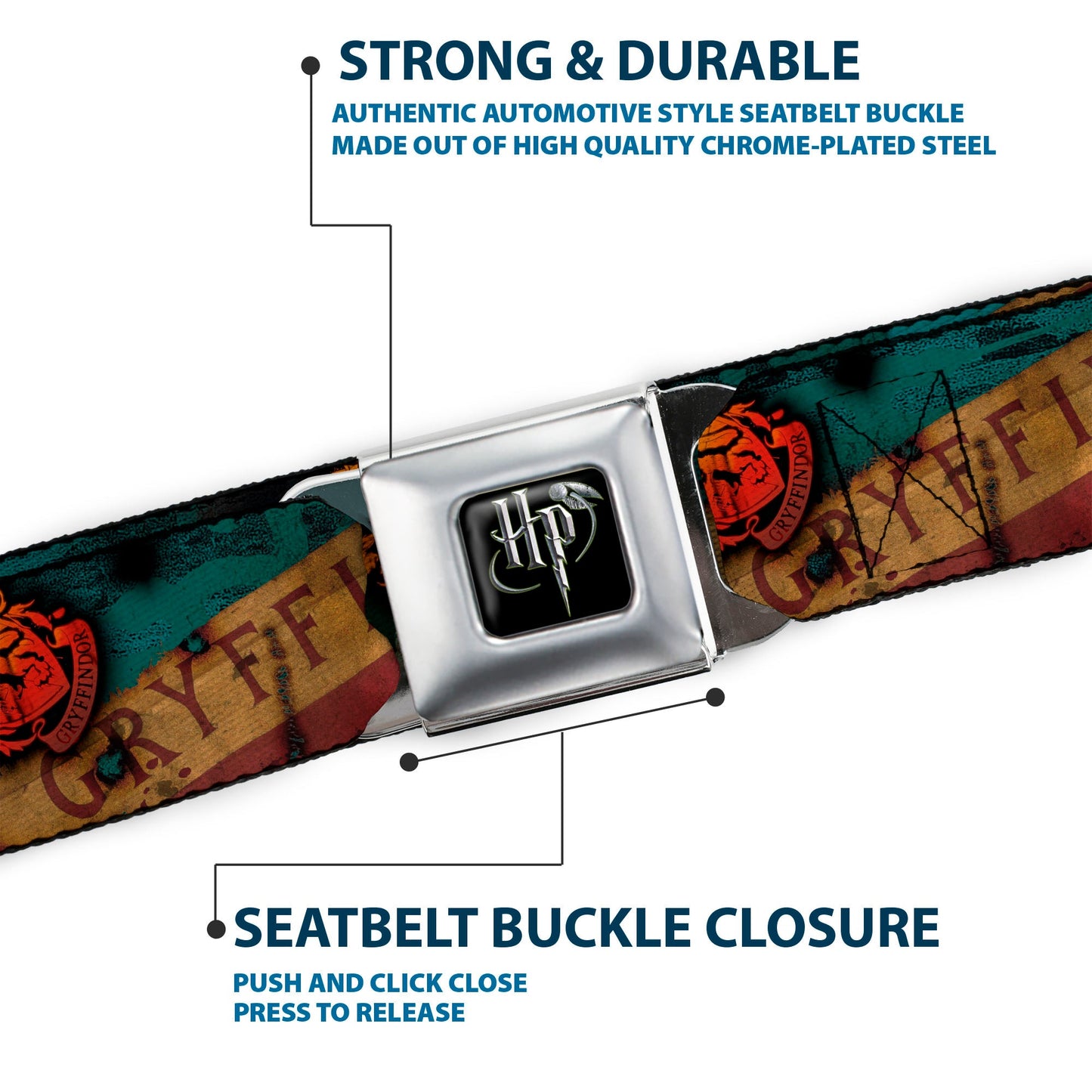 Harry Potter Logo Full Color Black/White Seatbelt Belt - Hogwarts House Banners & Logos Webbing