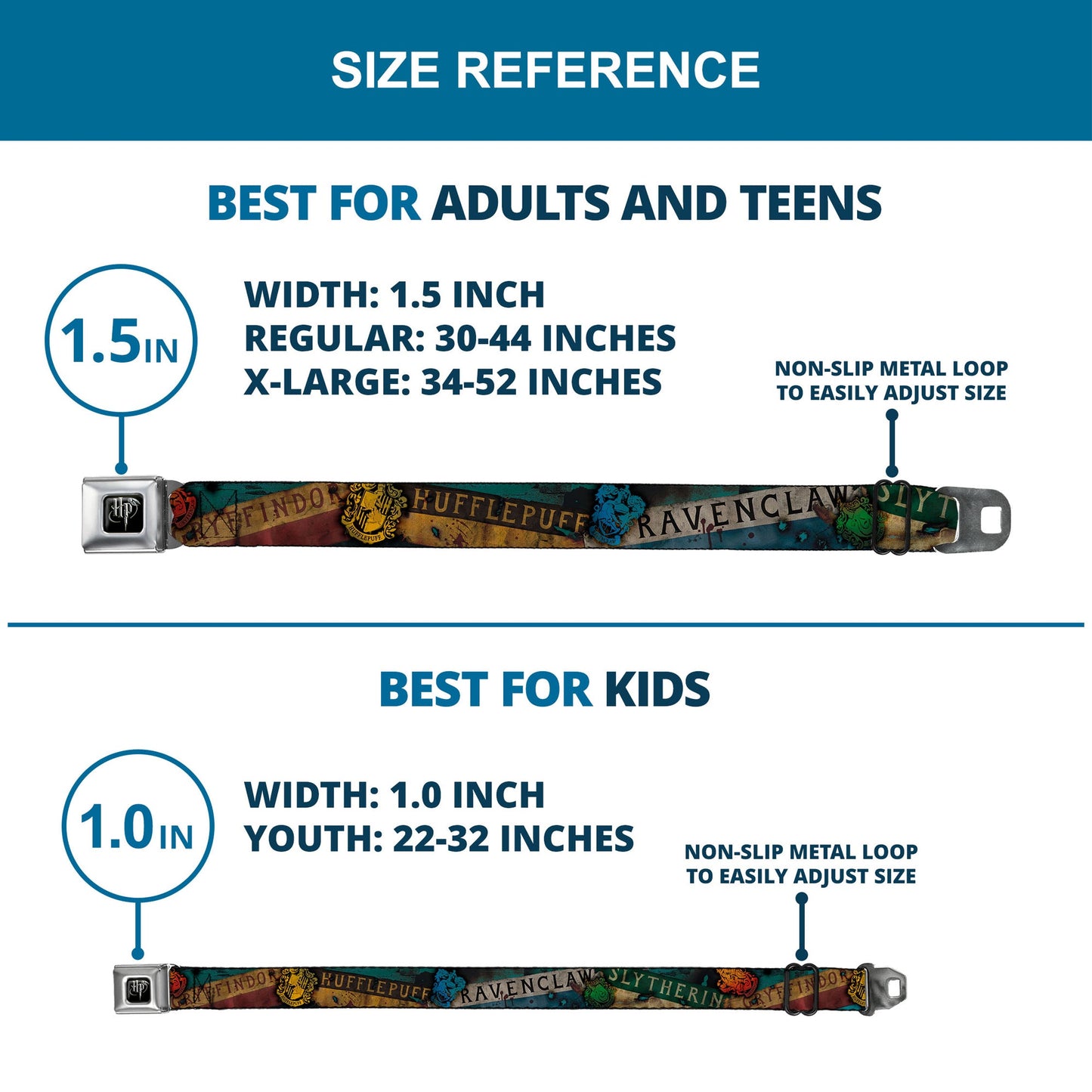 Harry Potter Logo Full Color Black/White Seatbelt Belt - Hogwarts House Banners & Logos Webbing