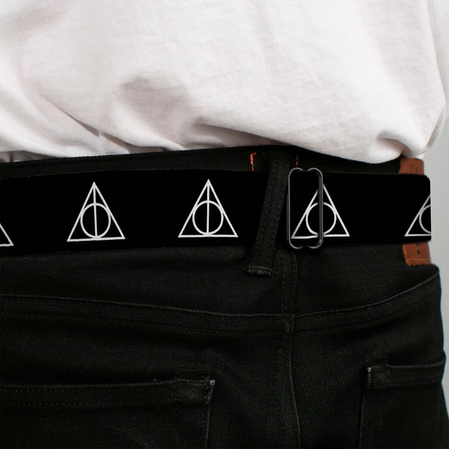 Harry Potter Logo Full Color Black/White Seatbelt Belt - Deathly Hallows Symbol Black/White Webbing