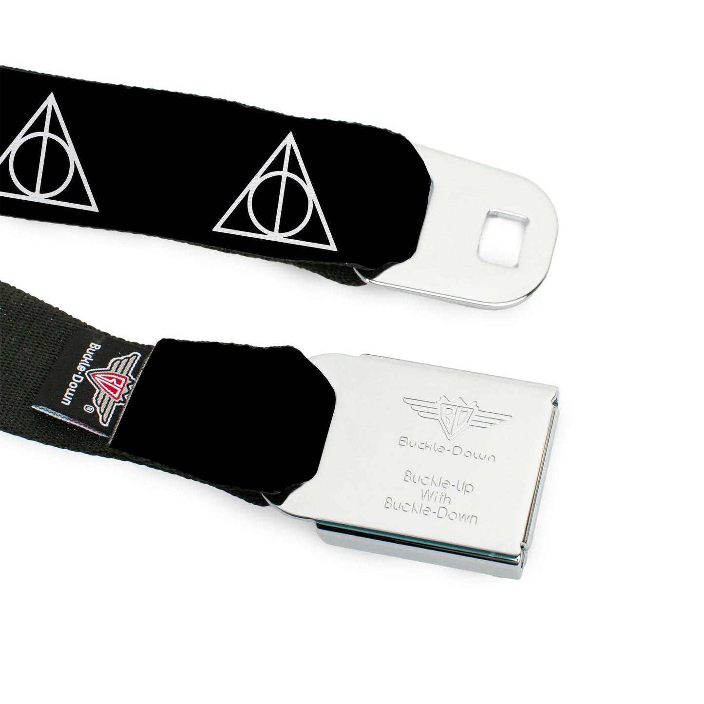 Harry Potter Logo Full Color Black/White Seatbelt Belt - Deathly Hallows Symbol Black/White Webbing