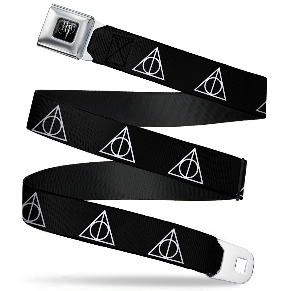 Harry Potter Logo Full Color Black/White Seatbelt Belt - Deathly Hallows Symbol Black/White Webbing